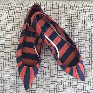 Zara striped satin shoes, navy/red. Unworn.